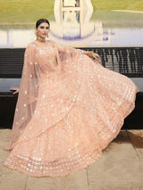 Peach Heavy Embroidered Soft Net bridal Lehenga