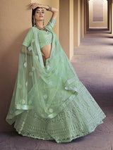 Green Heavy Embroidered Soft Net bridal Lehenga