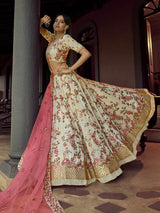 Off White Heavy Embroidered Georgette bridal Lehenga