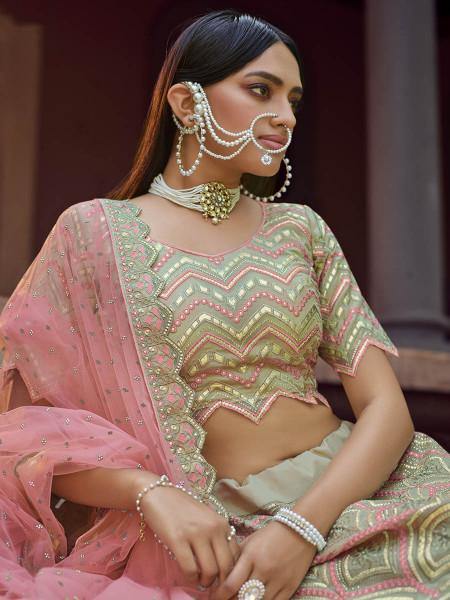 Green Heavy Embroidered organza bridal Lehenga