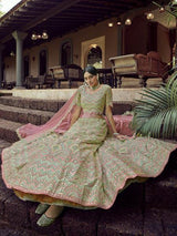 Green Heavy Embroidered organza bridal Lehenga