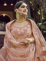 Peach Heavy Embroidered Georgette bridal Lehenga