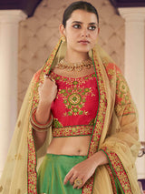 Green Art Silk Jaquard Embroidered Lehenga