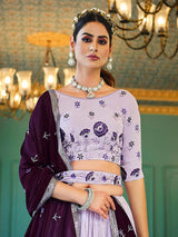 Lavender Georgette Embroidered Designer Lehenga