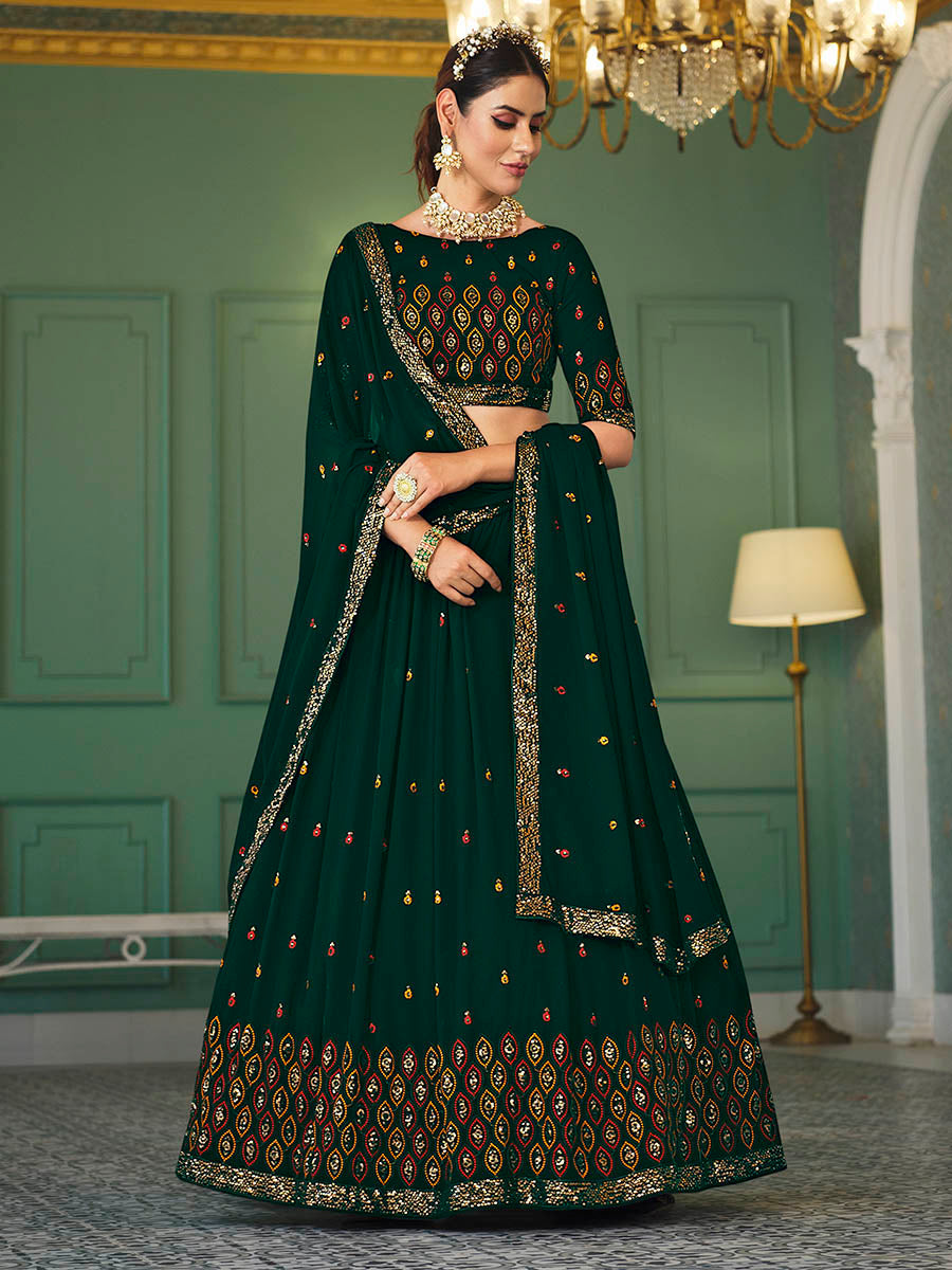 Green Georgette Embroidered Designer Lehenga