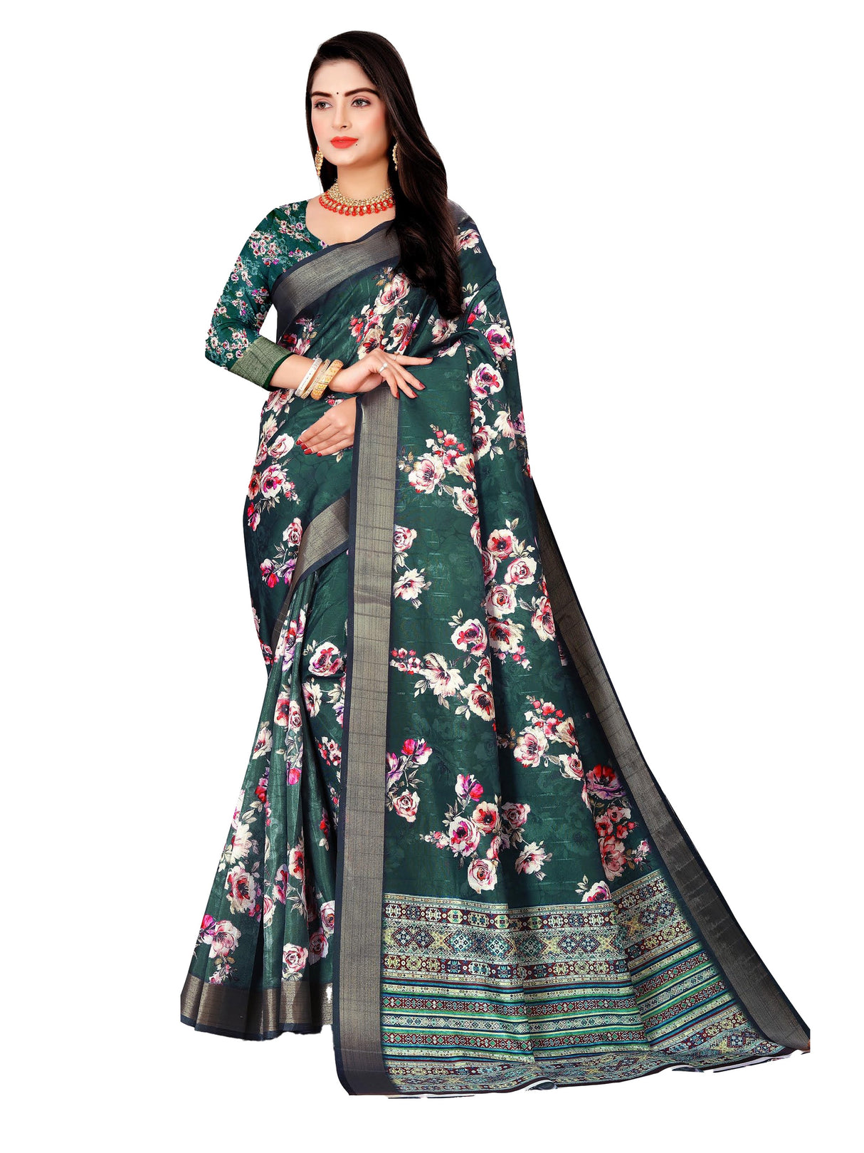 Green Soft Chanderi Silk saree | BUY 1 GET 1 FREE