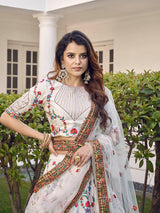 White Silk Heavy Embroidered Lehenga