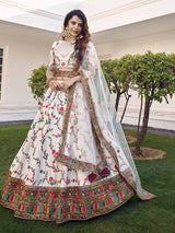 White Silk Heavy Embroidered Lehenga