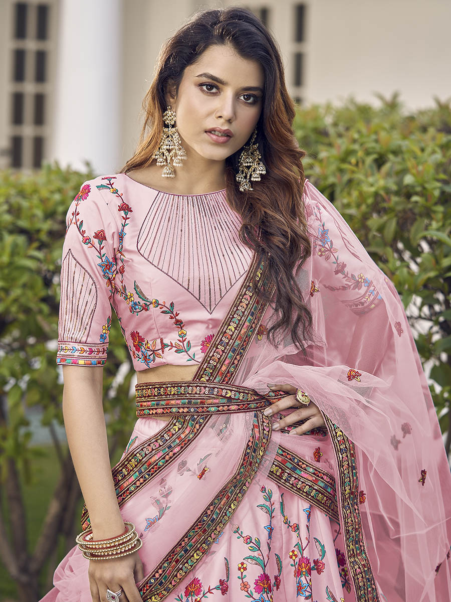 Pink Silk Heavy Embroidered Lehenga