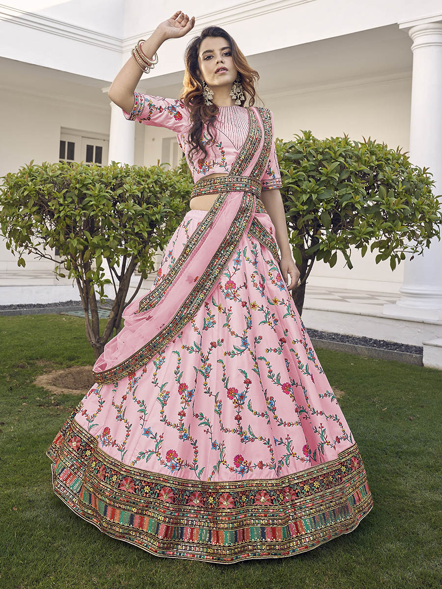 Pink Silk Heavy Embroidered Lehenga