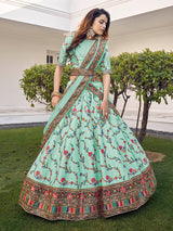 Pista Green Silk Heavy Embroidered Lehenga