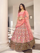 Pink Art Silk Heavy Embroidered Lehenga