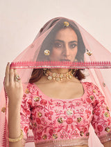 Pink Art Silk Heavy Embroidered Lehenga