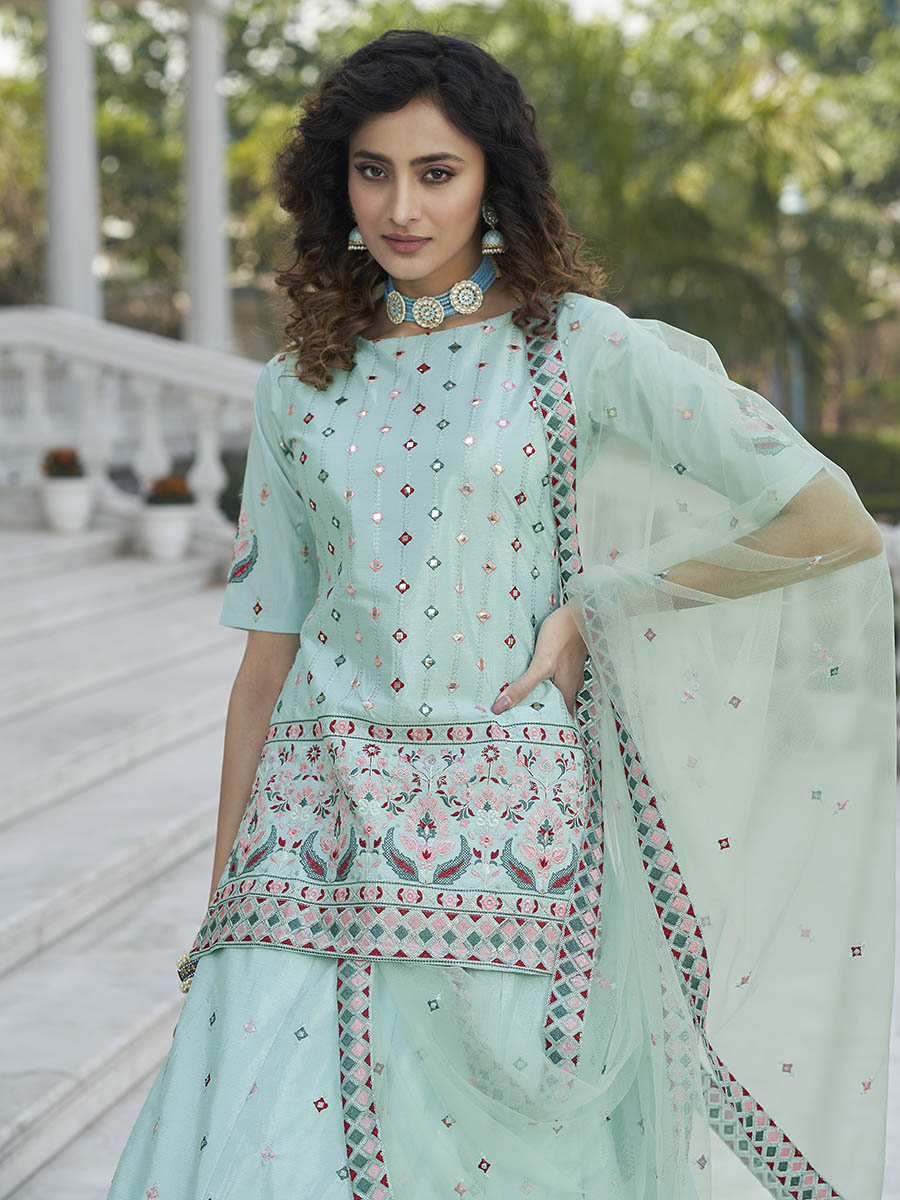 Sky Blue Embroidered Designer Lehenga