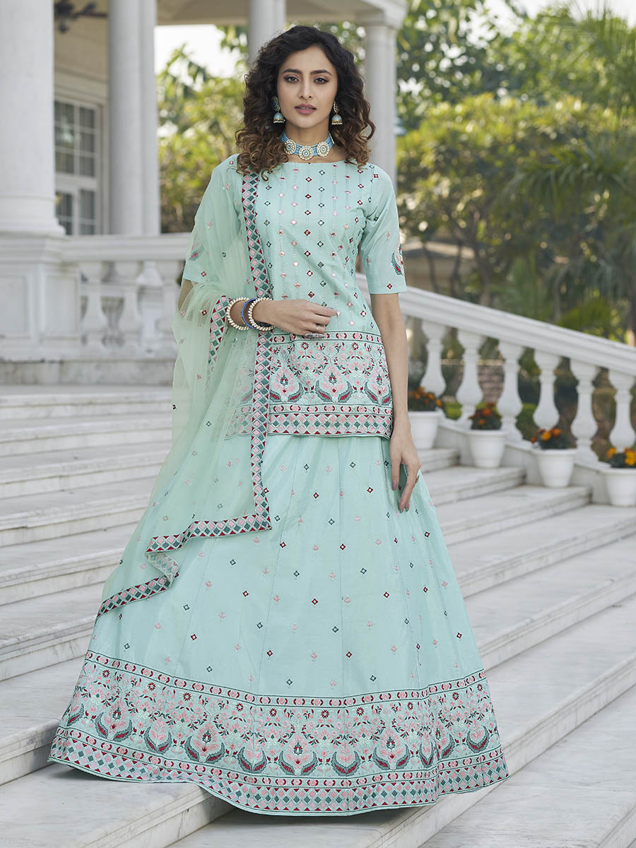 Sky Blue Embroidered Designer Lehenga