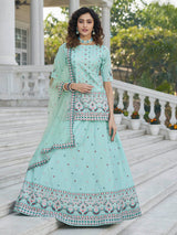 Sky Blue Embroidered Designer Lehenga