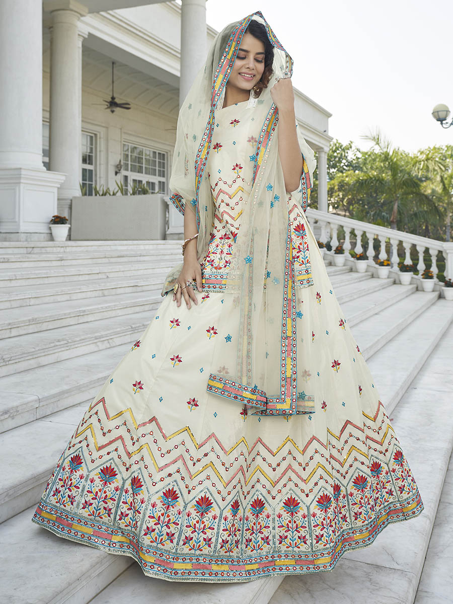 Off White Embroidered Designer Lehenga