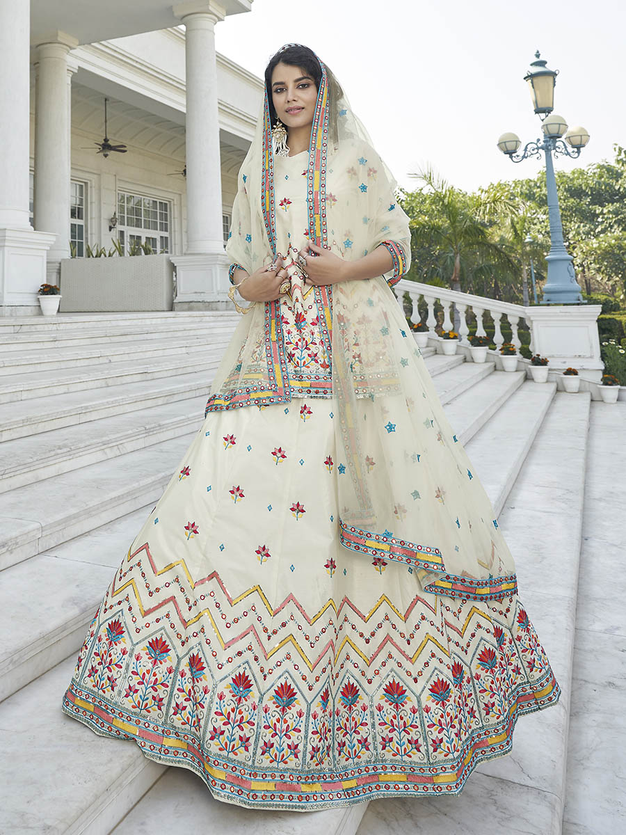 Off White Embroidered Designer Lehenga