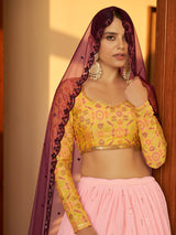 Multicolour Georgette Mukaish Work Designer Lehenga