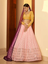 Multicolour Georgette Mukaish Work Designer Lehenga