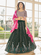 Green & Pink Georgette Embroidered Designer Lehenga