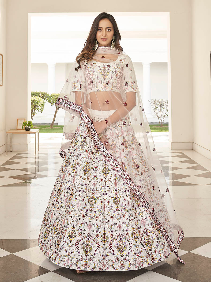 White Heavy Embroidered Designer Lehenga