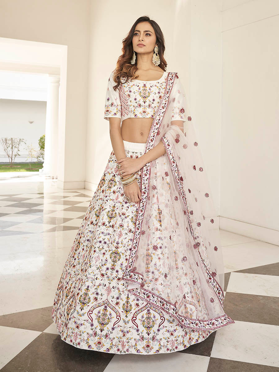 White Heavy Embroidered Designer Lehenga