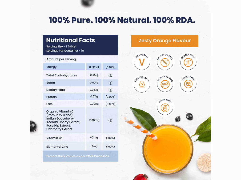 Wellbeing Nutrition Vitamin C + Zinc Tablet - Zesty Orange Flavour