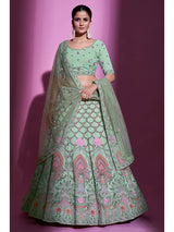 Pista Green Georgette Embroidered Designer Lehenga Choli