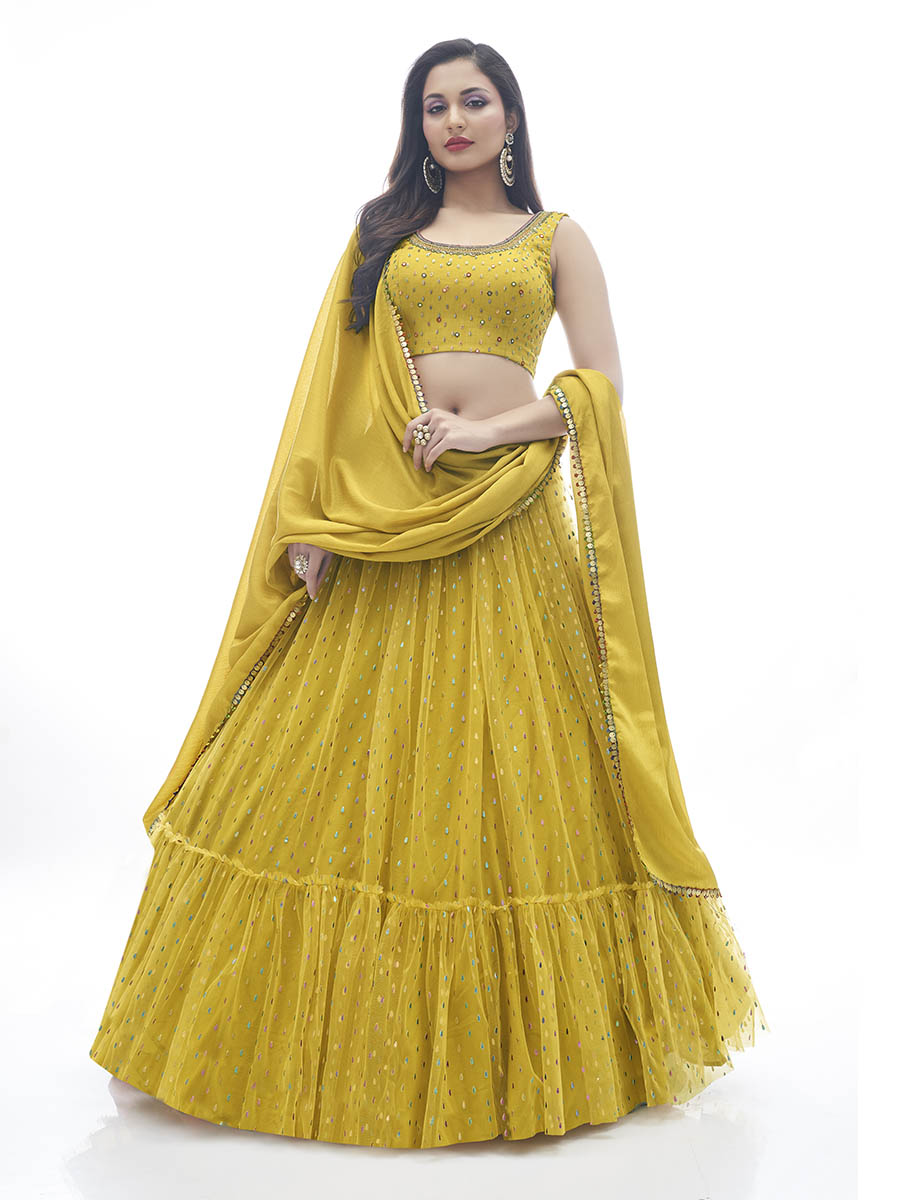 Mustard Art Silk Designer Lehenga