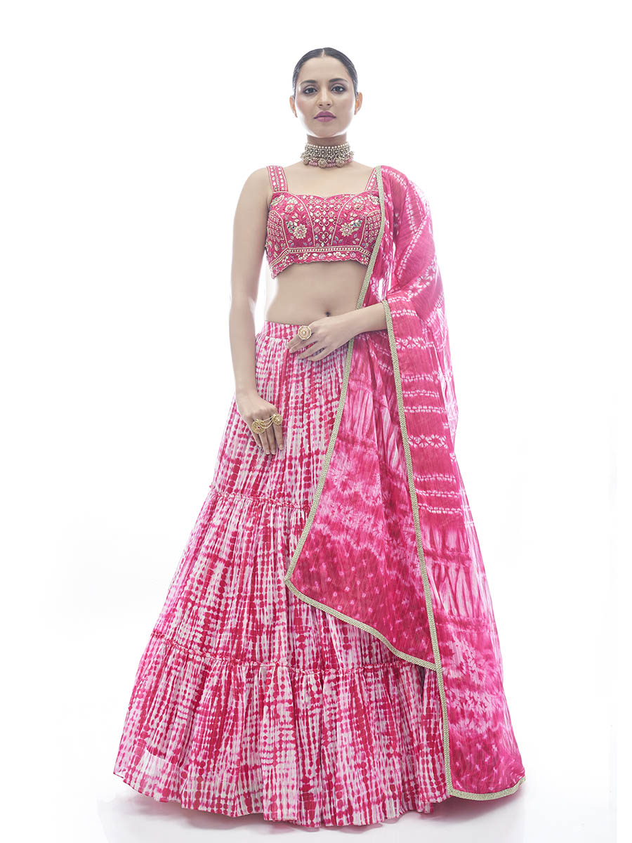 Pink Jaquard Embroidered Designer Lehenga