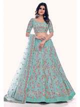 Firozi Soft Net Embroidered Designer Lehenga Choli