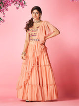 Peach Art Silk Designer Lehenga