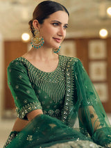 Green Soft Net Embroidered Lehenga