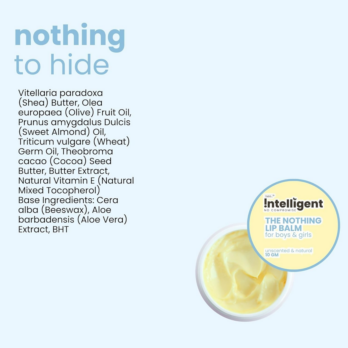 TuCo Intelligent Kids The Nothing Lip Balm, Enriched With Shea Butter, Sweet Almond Oil & Olive Oil