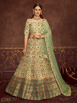 Mint Green Art Silk Embroidered Designer Lehenga