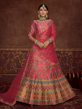 Pink Art Silk Embroidered Designer Lehenga