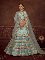 Sky Art Silk Embroidered Designer Lehenga