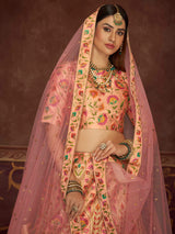 Peach Pink Art Silk Embroidered Designer Lehenga