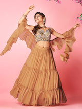 Orange Art Silk Designer Lehenga