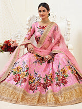 Pink Floral Print Embroidered Designer Lehenga