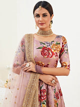 Rosy Brown Floral Print Embroidered Designer Lehenga