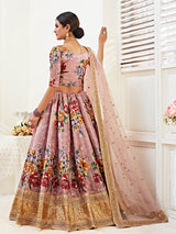 Rosy Brown Floral Print Embroidered Designer Lehenga