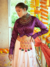 Purple & White Cotton Embroidered Navratri Special Lehenga