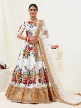 White Floral Print Embroidered Designer Lehenga