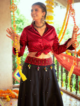 Maroon & Black Cotton Embroidered Navratri Special Lehenga