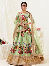 Pista Floral Print Embroidered Designer Lehenga