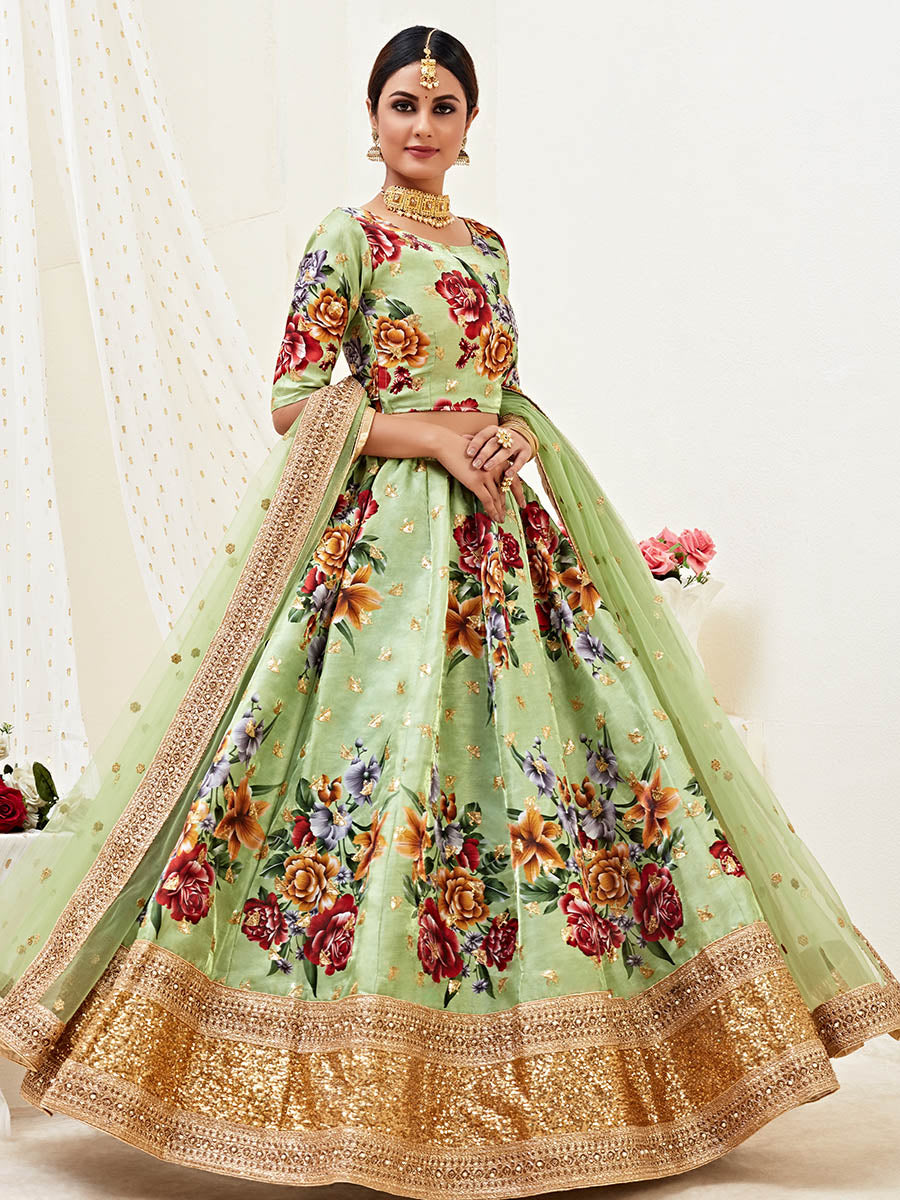 Pista Floral Print Embroidered Designer Lehenga