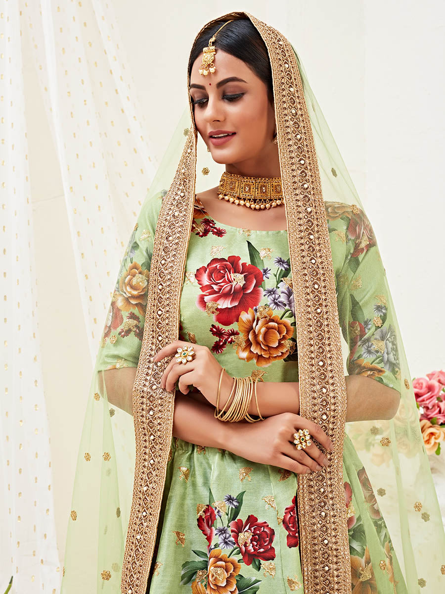 Pista Floral Print Embroidered Designer Lehenga