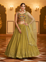 Folurecent Green Gorgette Embroidered Designer Lehenga Choli